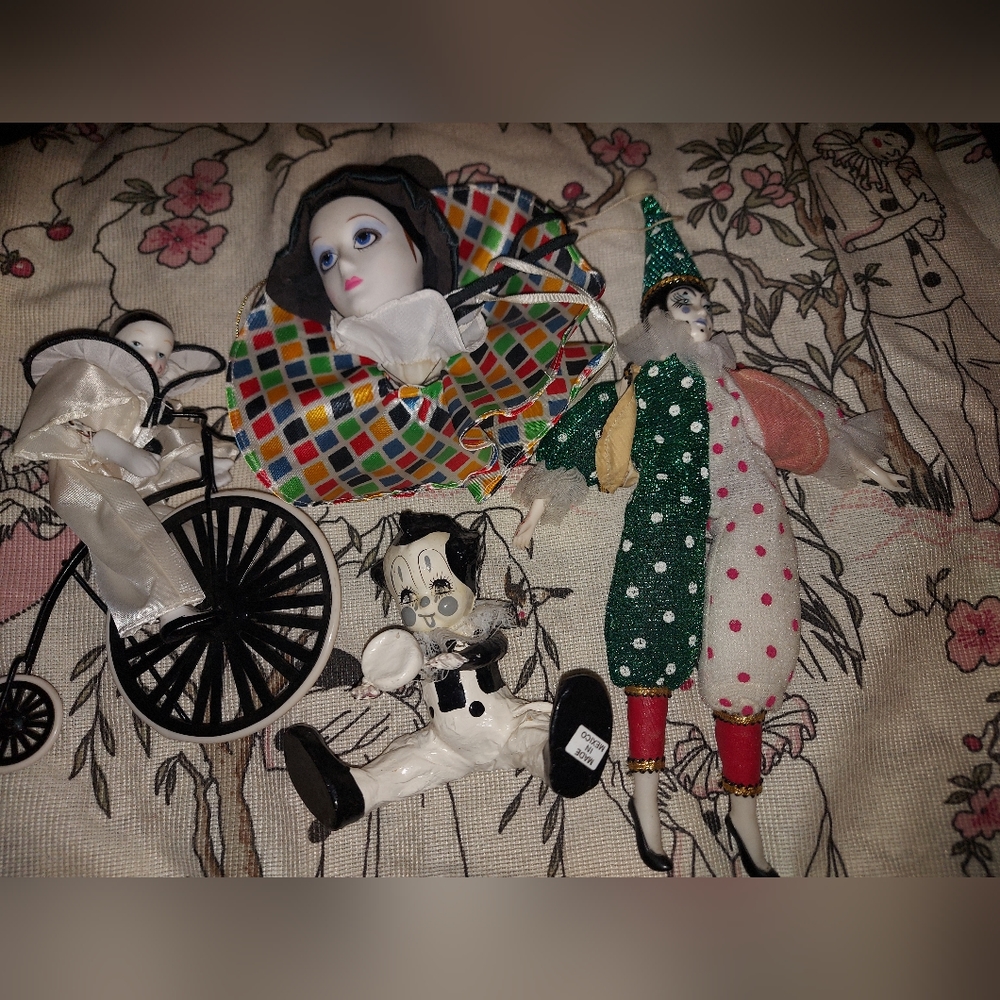 Vintage clown lot pierrot bike hanging Mexico monochromatic